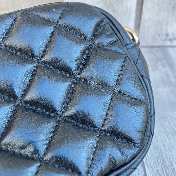 Brighton Mini Purse Handbag Black Quilted Leather Chain Zipper Preppy Minimalist - Picture 7 of 13